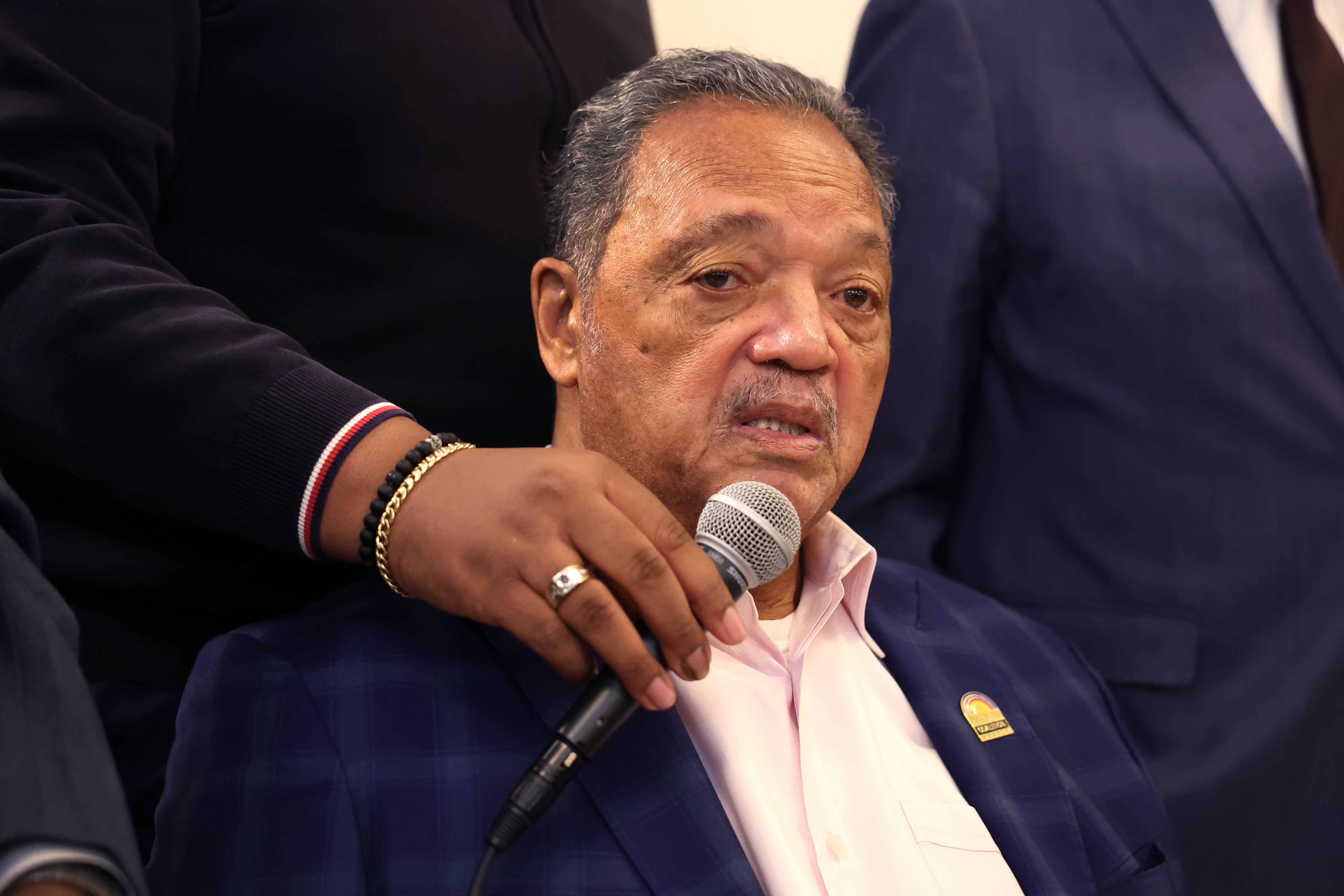 Rev. Jesse Jackson announces his support for Chicago mayoral candidate Brandon Johnson during an event at the Rainbow/PUSH Coalition headquarters on March 17, 2023 | Source: Getty Images