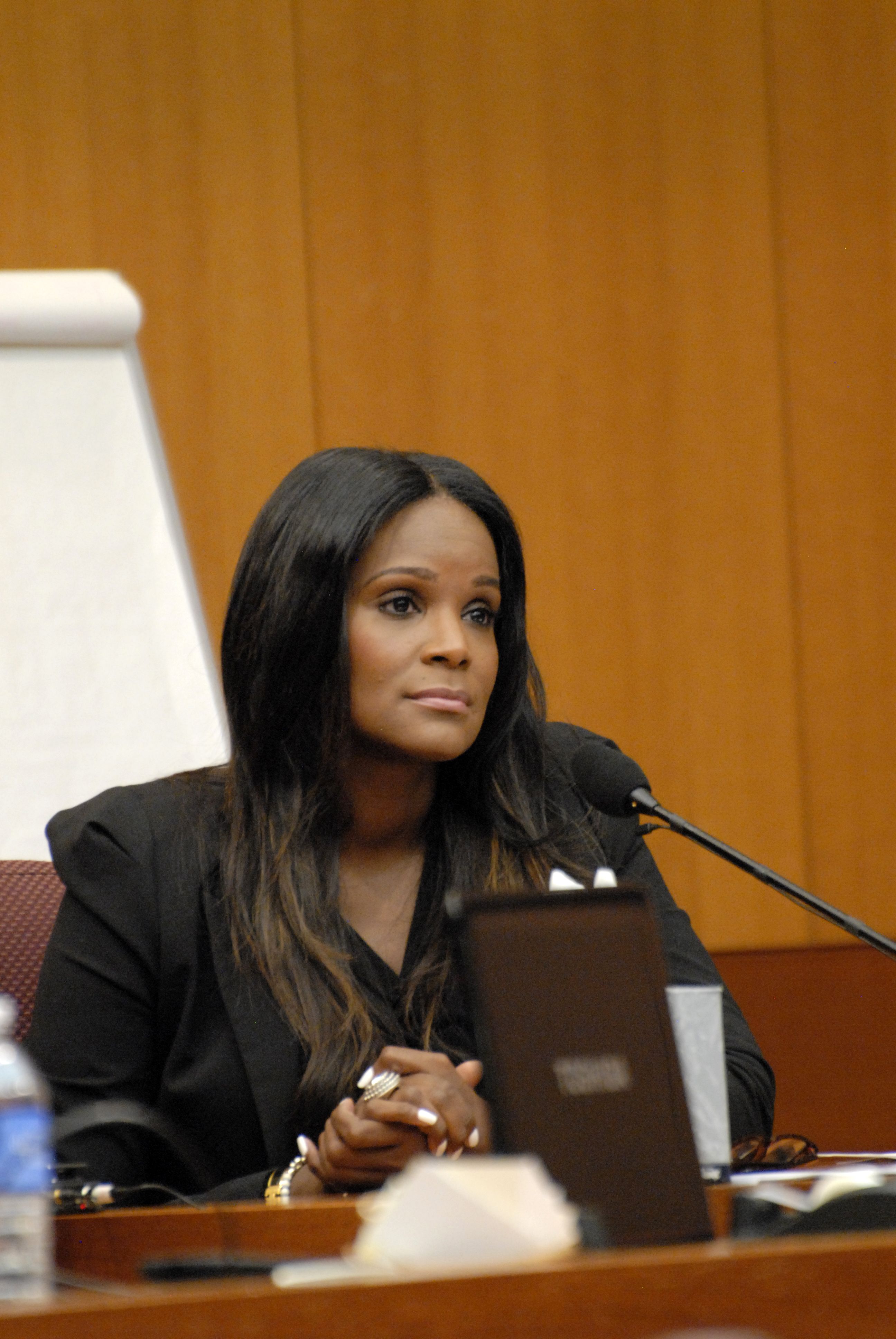 Tameka Foster at the court hearing to discuss child custody at Fulton County State Court on August 14, 2012 in Atlanta, Georgia. | Source: Getty Images