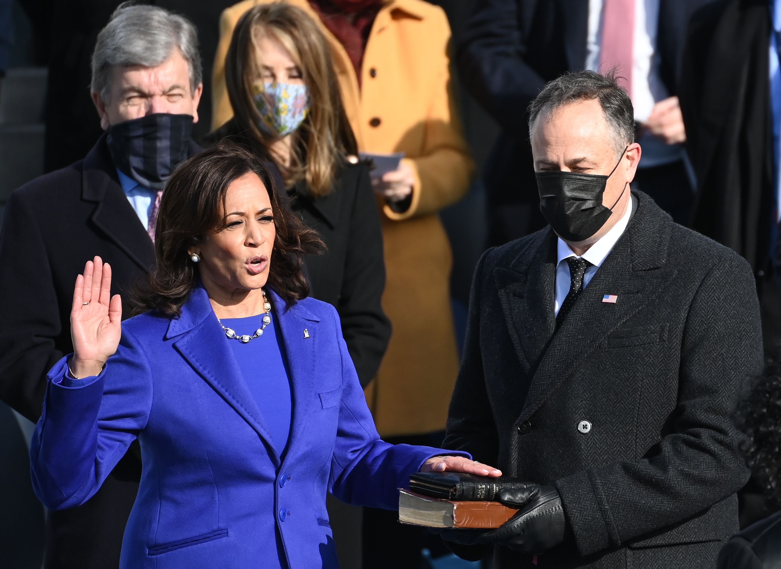 Kamala Harris pictured taking an oath during the Inauguration Day on January 21, 2021, at the U.S. Capitol grounds in Washington, D.C. | Photo: Getty Images