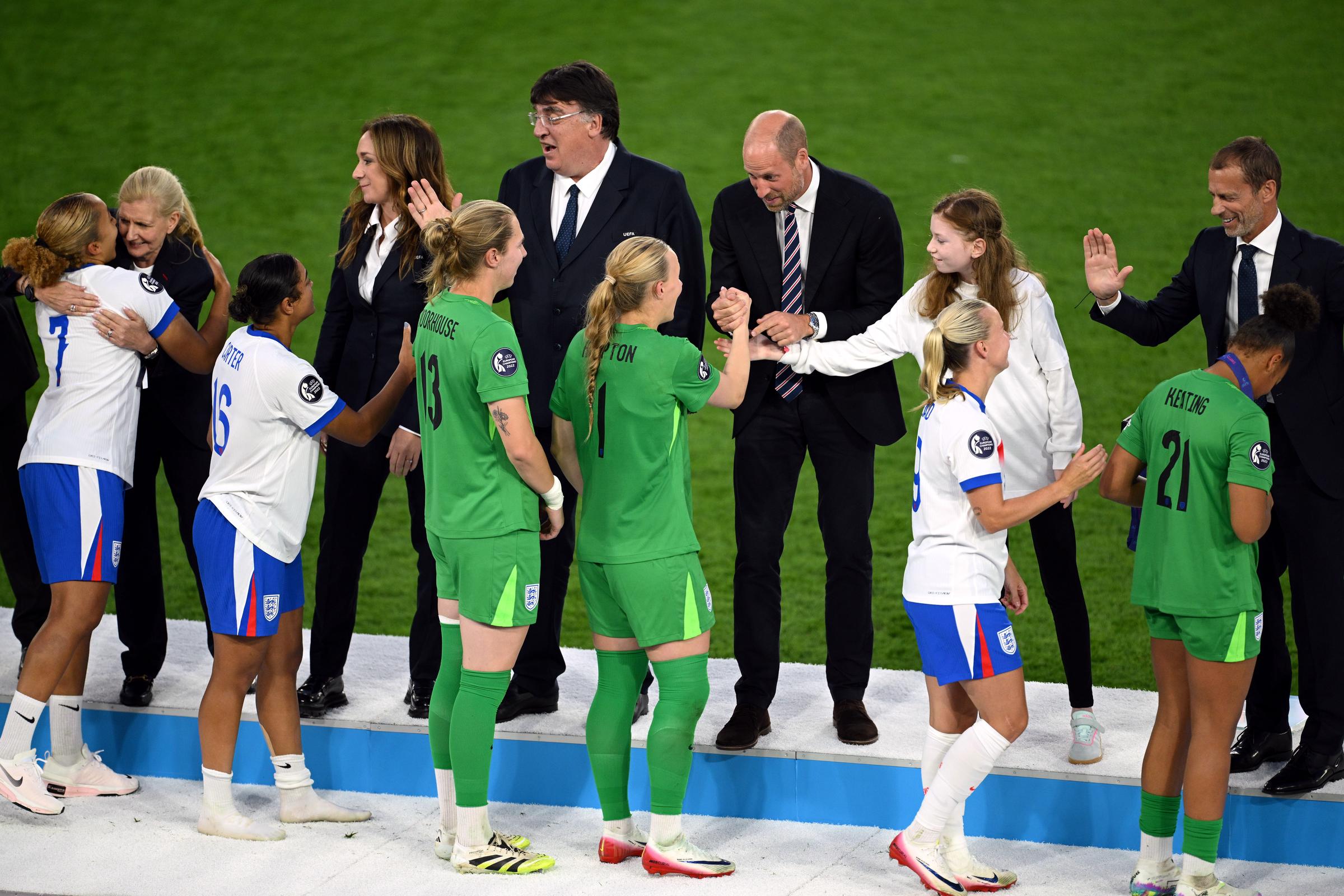 The Lionesses and Spanish teams greet Prince William and other dignitaries during the presentation of medals after the UEFA Women's EURO Final match held in Switzerland on July 27, 2025 | Source: Getty Images