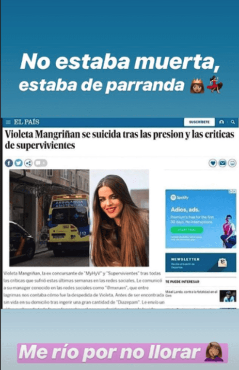 Captura de pantalla de las historias de Instagram de Violeta Mangriñán || Fuente: Instagram/violeta_mangrinyan/