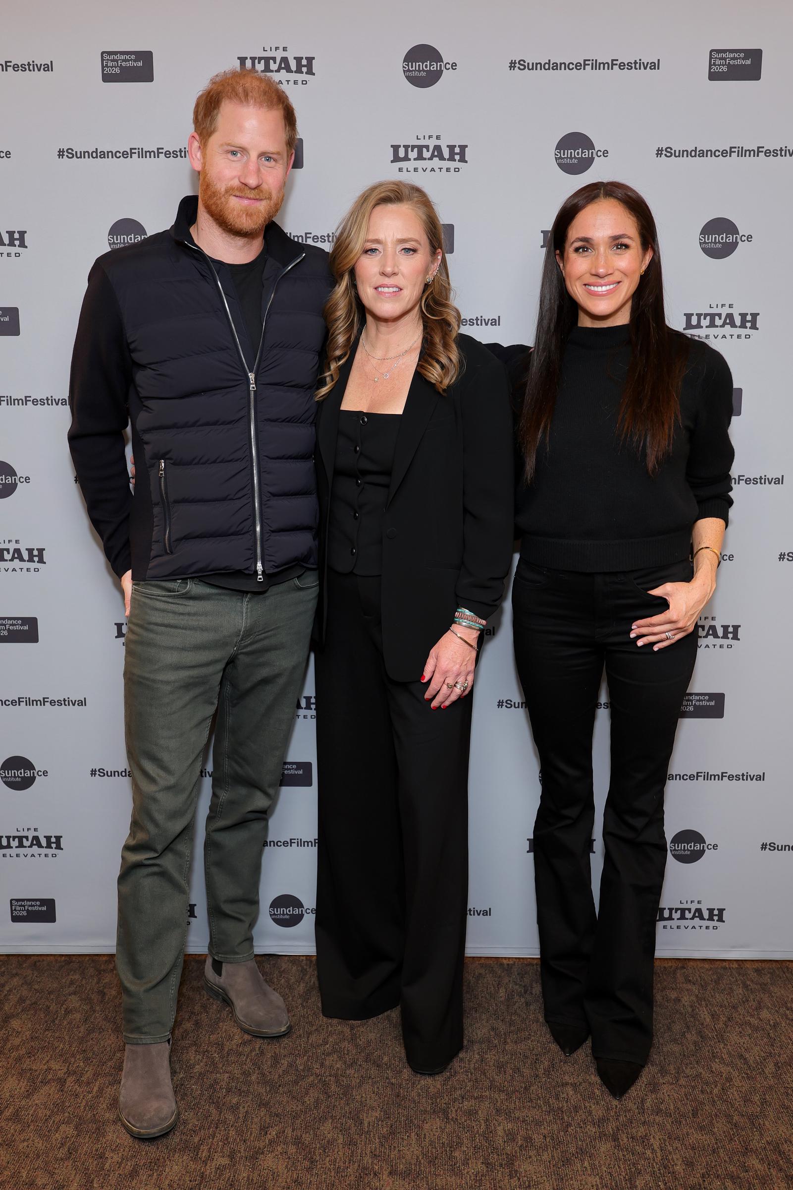 Prince Harry, Duke of Sussex, Amy Redford, and Meghan, Duchess of Sussex, the Salt Lake City celebration and premiere of "Cookie Queens" during the 2026 Sundance Film Festival at Rose Wagner Performing Arts Center on January 24 in Utah. | Source: Getty Images