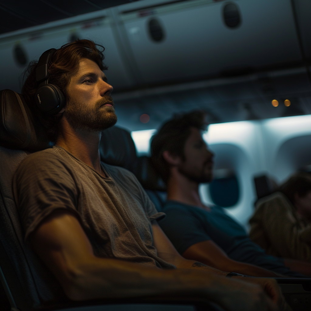 A man sitting with his earphones on | Source: Midjourney