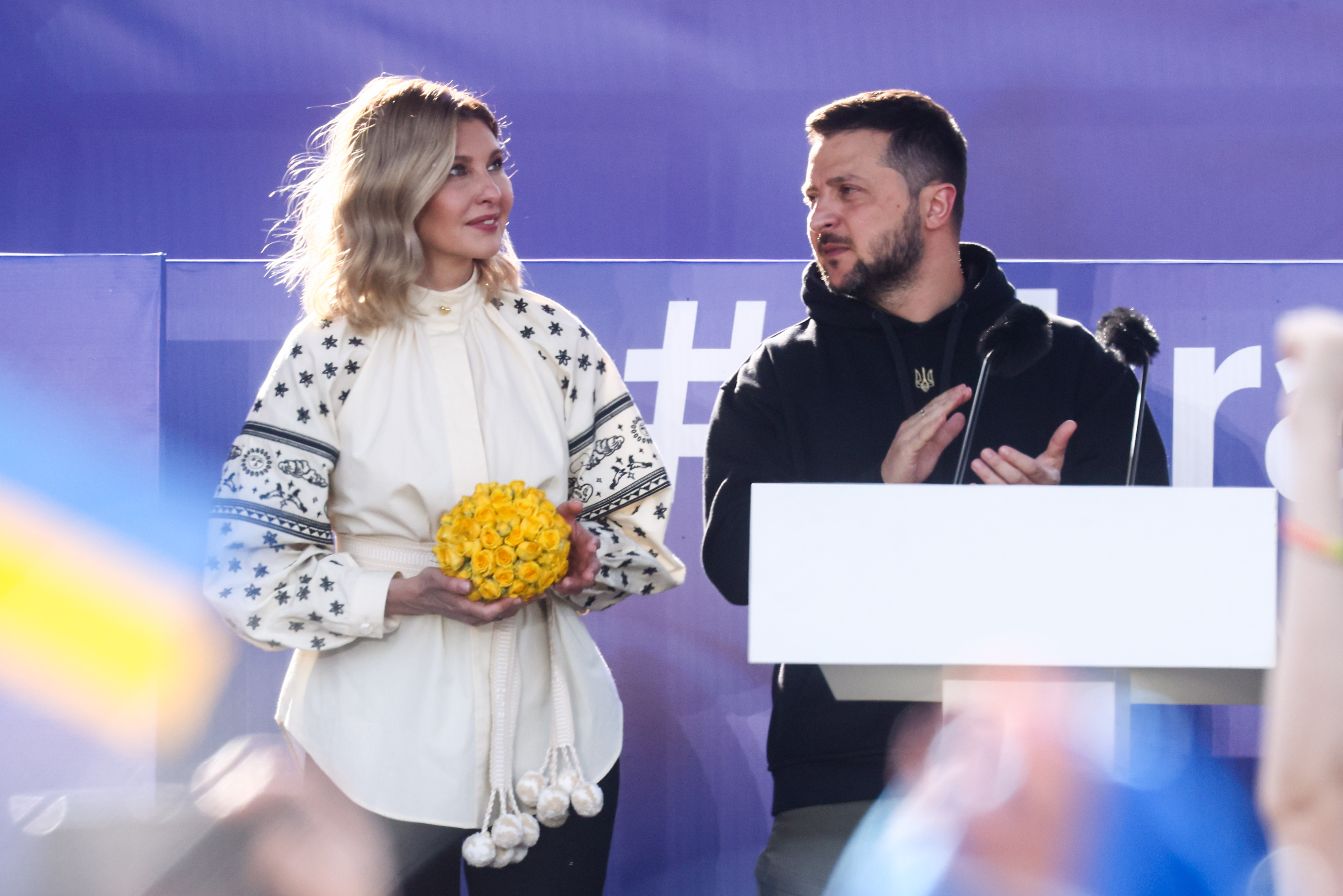Volodymyr Zelenskyy and Olena Zelenska attend "Raising the Flag for Ukraine in NATO" event and concert in Vilnius, Lithuania on July 11, 2023 | Source; Getty Images