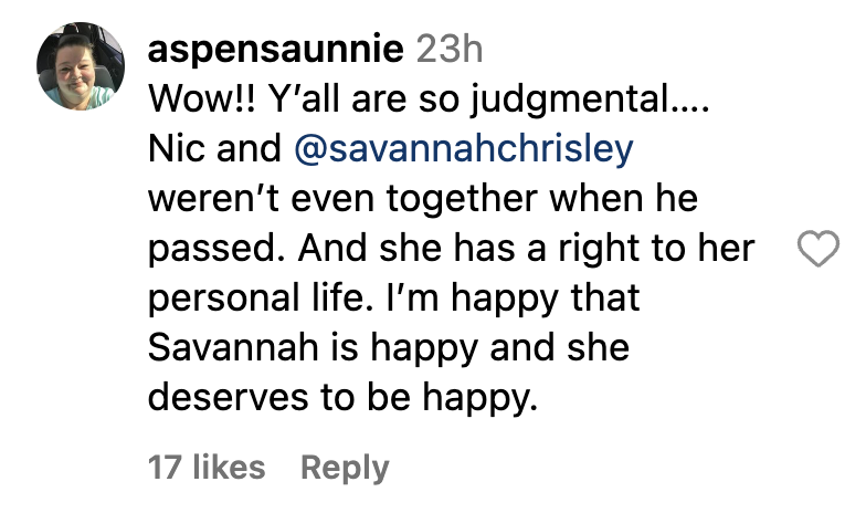A user defends Savannah Chrisley's new romance on an Instagram post dated November 2023 | Source: Instagram.com/savannahchrisley
