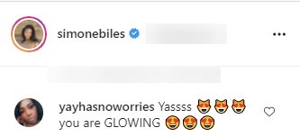 A fan's comment on Simone Biles' post on Instagram | Photo: Instagram/simonebiles