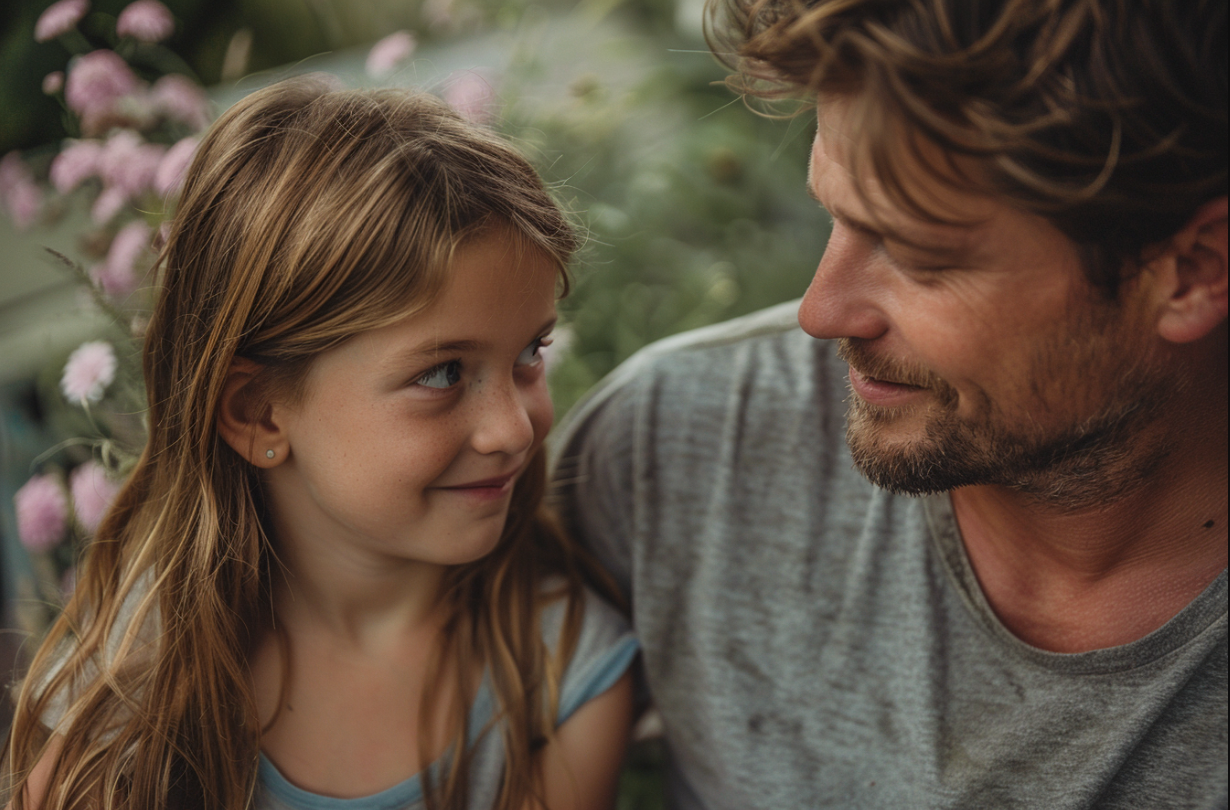 A smiling girl and her father | Source: Midjourney