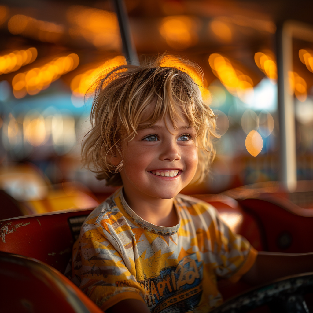 Happy Eli in a bump car | Source: Midjourney