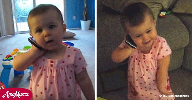 Baby makes her mother cry with laughter after hilarious conversation with dad on the phone