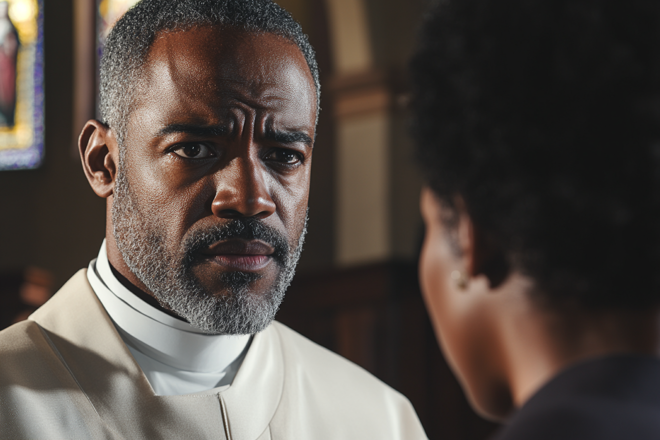 A priest talking to a woman | Source: Midjourney