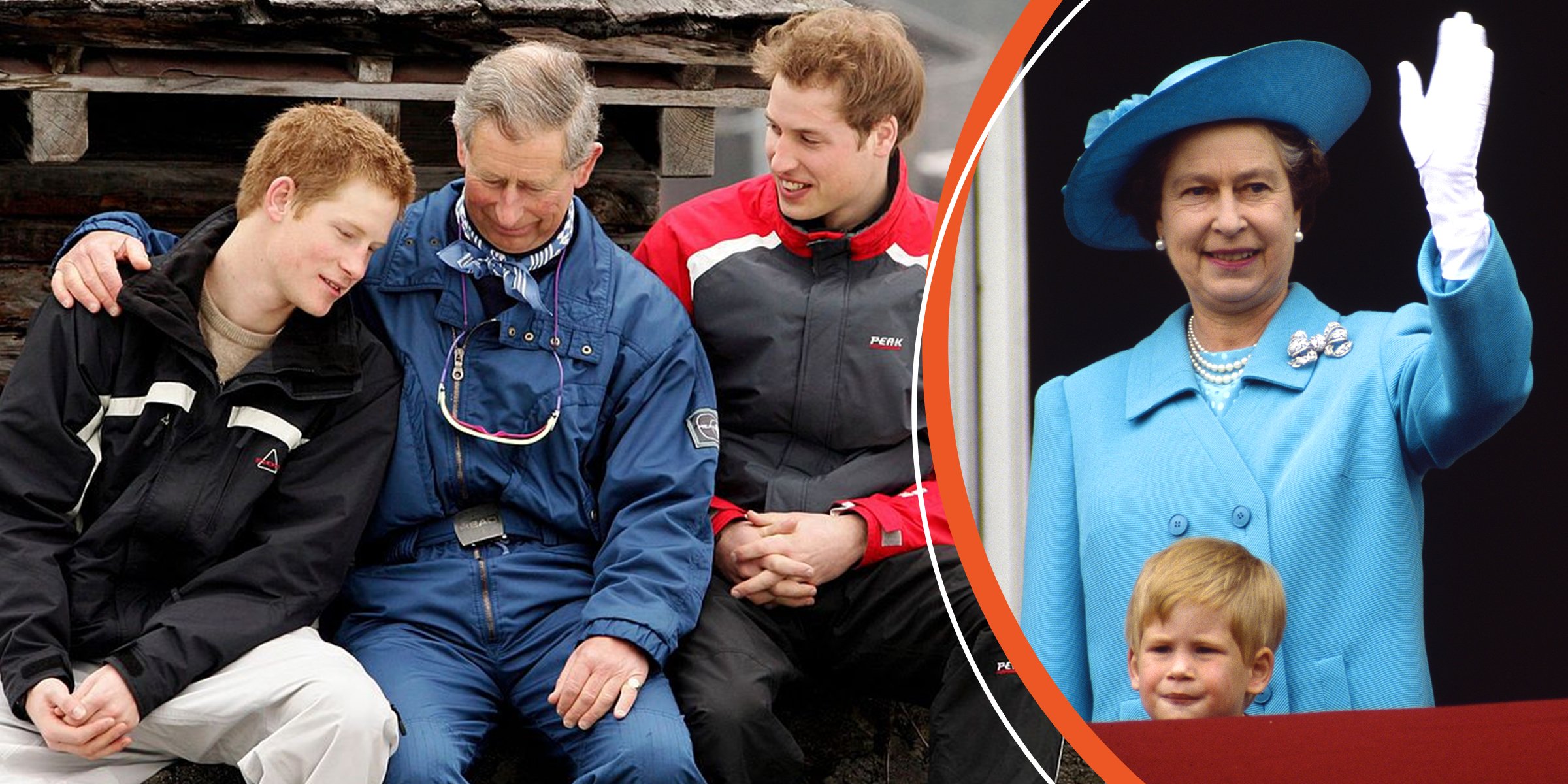 Prince Harry, Prince Charles, and Prince William, 2005 | The Queen and Prince Harry, 1988 | Source: Getty Images