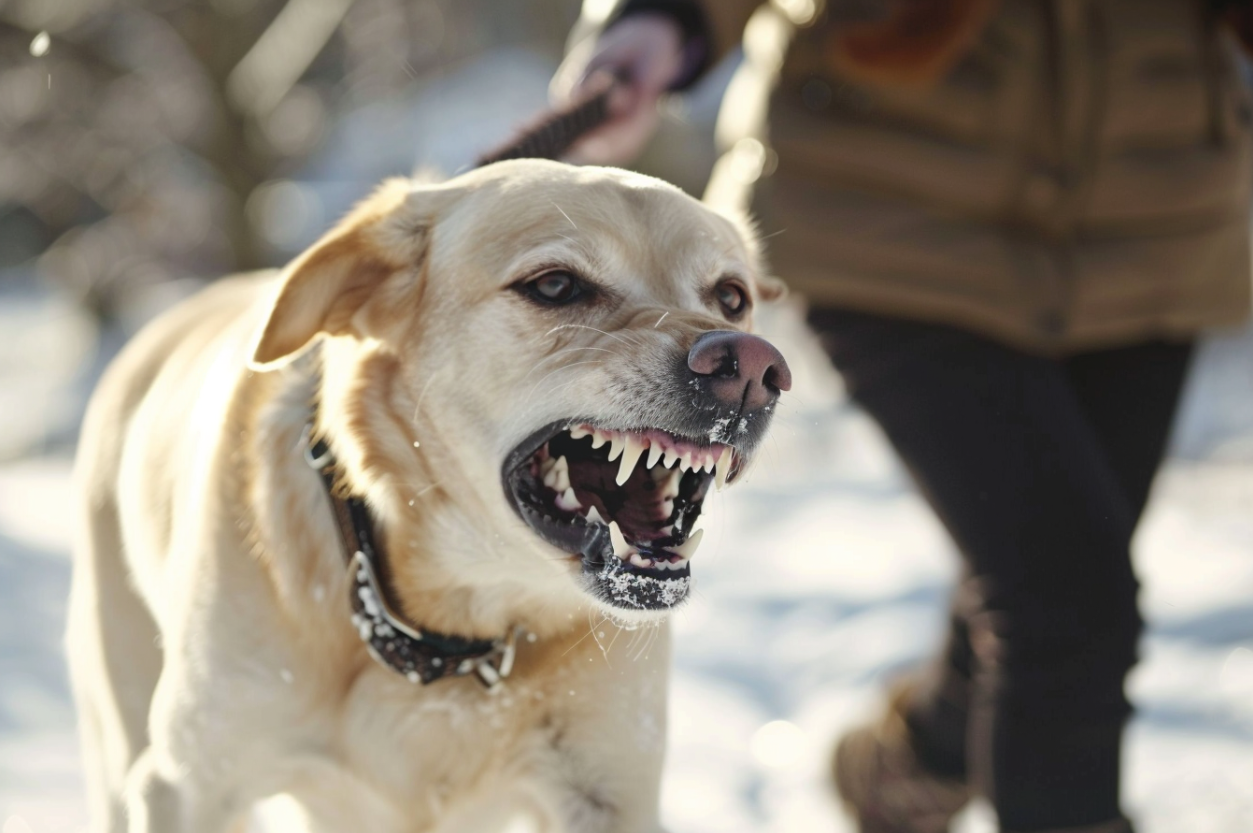 A dog snarling while on a walk | Source: MidJourney