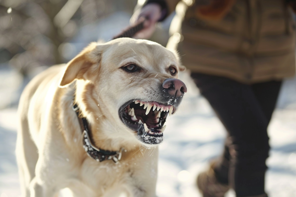 A dog snarling while on a walk | Source: Midjourney