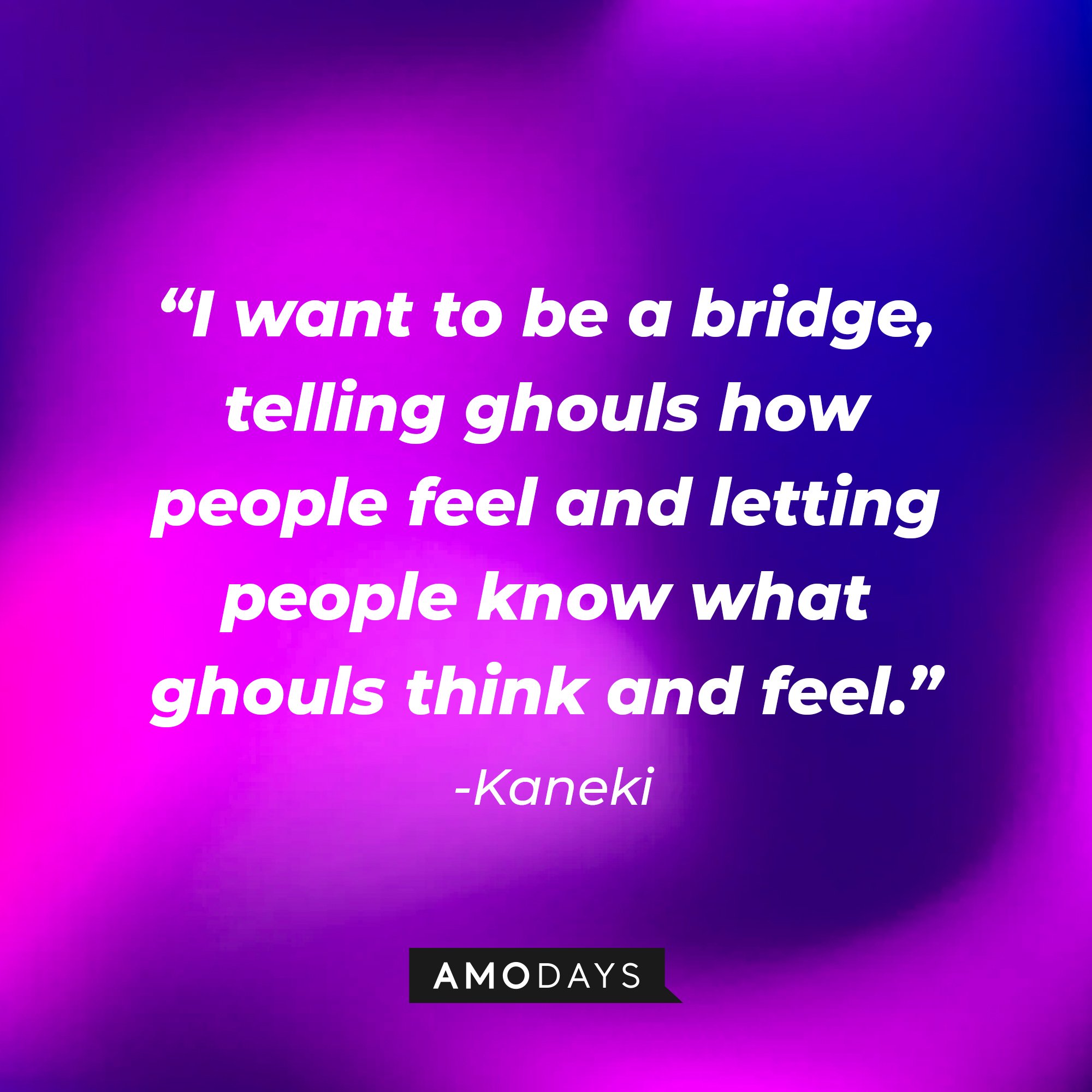 Kaneki's quote: “I want to be a bridge, telling ghouls how people feel and letting people know what ghouls think and feel.” | Image: AmoDays