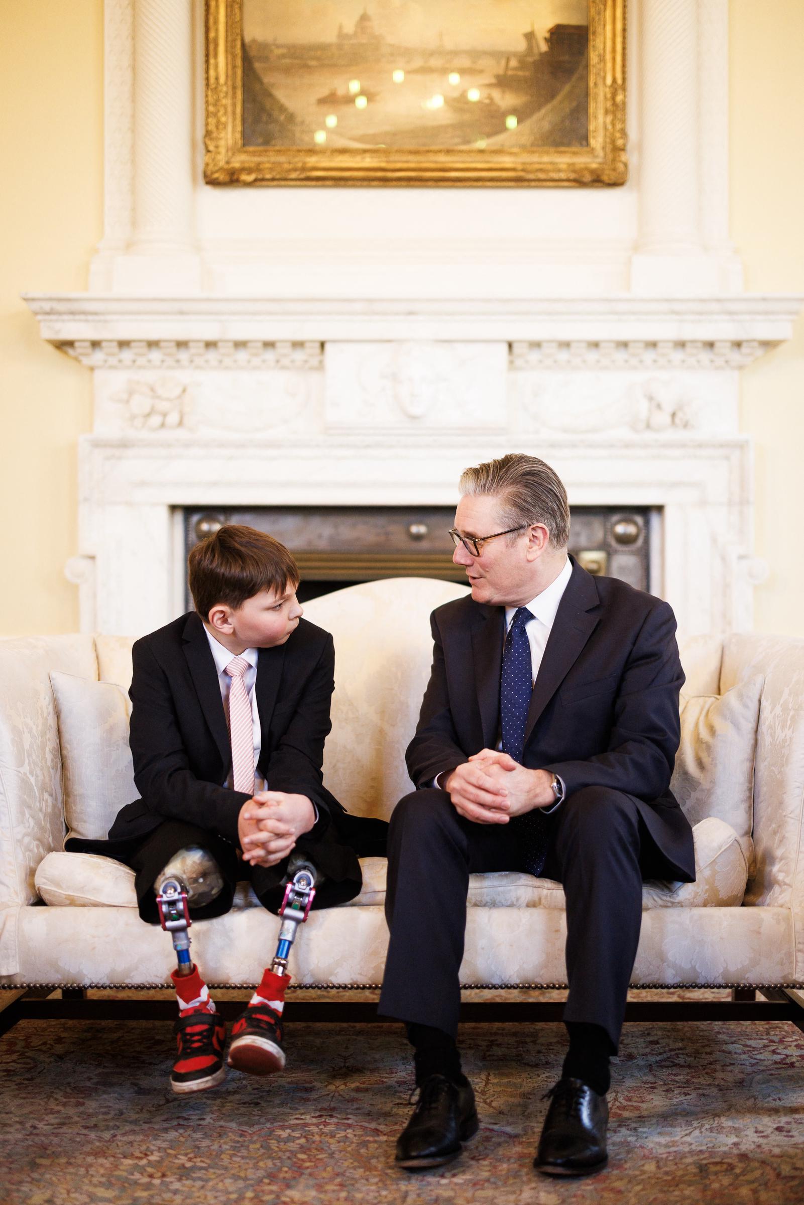 Tony Hudgell and UK Prime Minister Keir Starmer in Downing Street on 17 March 2026 in London, England. | Source: Getty Images