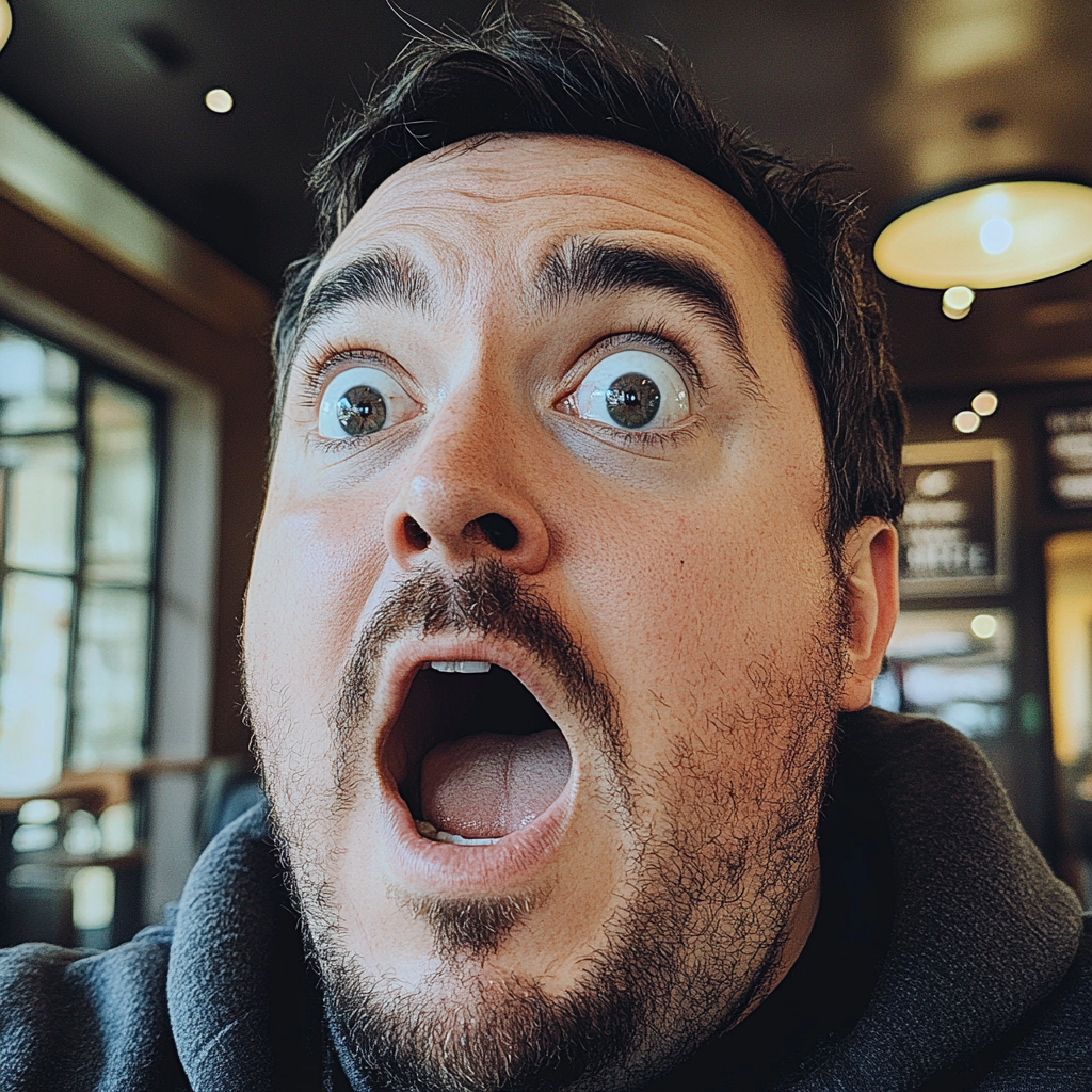 A shocked man in a café | Source: Midjourney