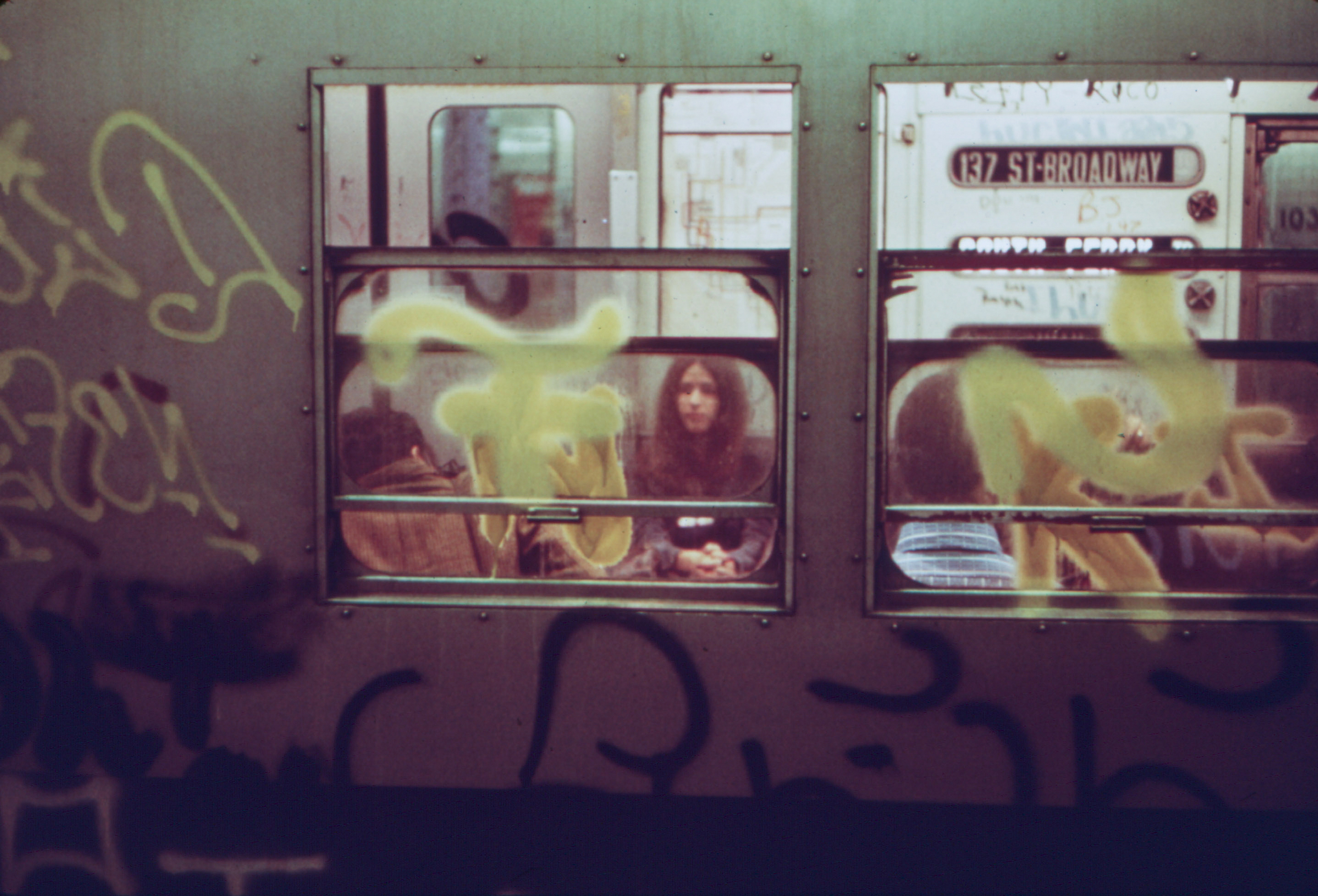 A Broadway subway car photographed with graffiti in 1973. | Source: Getty Images
