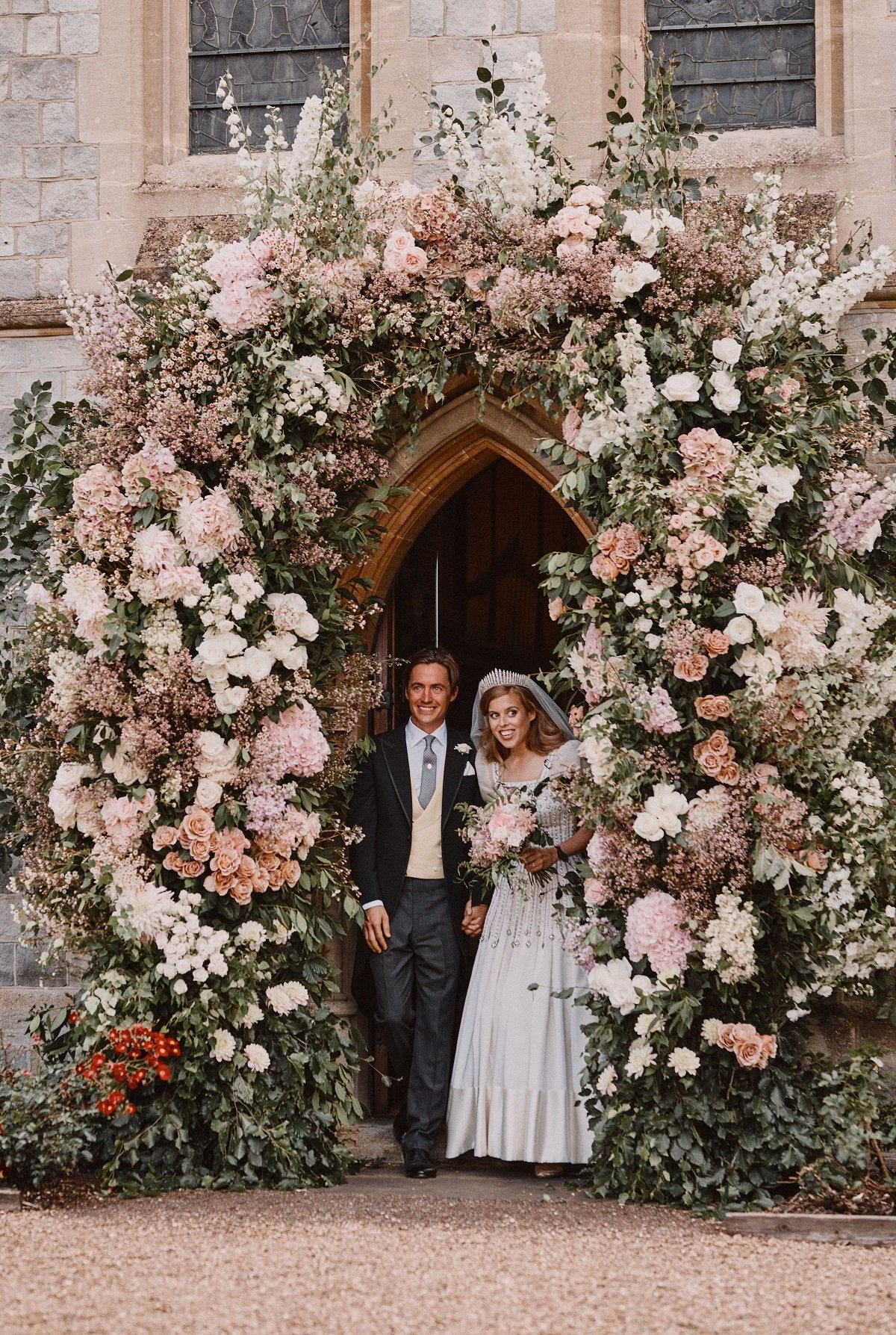 Princess Beatrice and Edoardo Mapelli Mozzi leaving The Royal Chapel of All Saints at Royal Lodge, Windsor after their wedding on July 17, 2020, in England | Photo: Getty Images