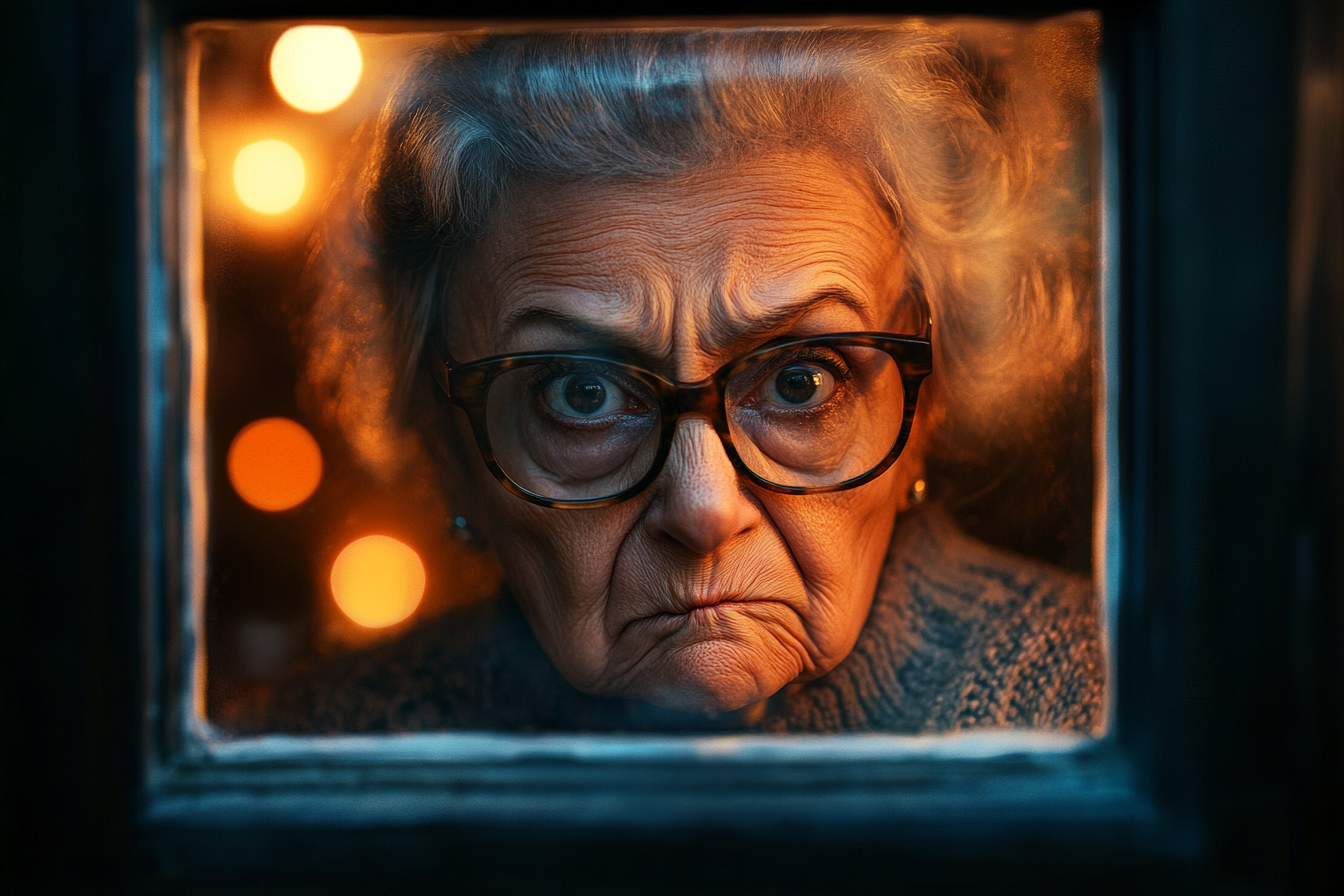 A grumpy older lady looking out the window | Source: Midjourney