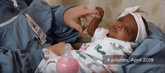 Saybie weighing four pounds | Source: YouTube/Sharp HealthCare