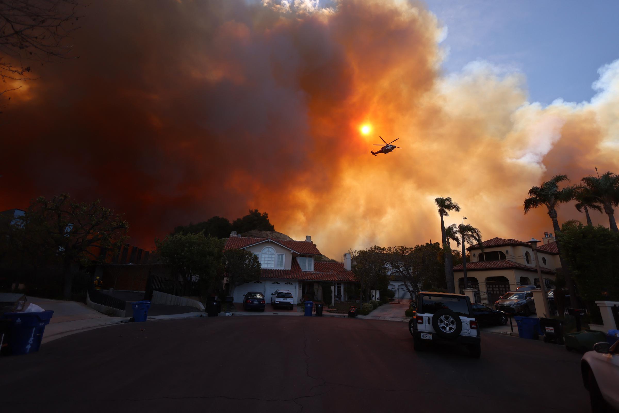 A view of a home during the Los Angeles wildfires in Pacific Palisades, California, on January 7, 2025. | Source: Getty Images