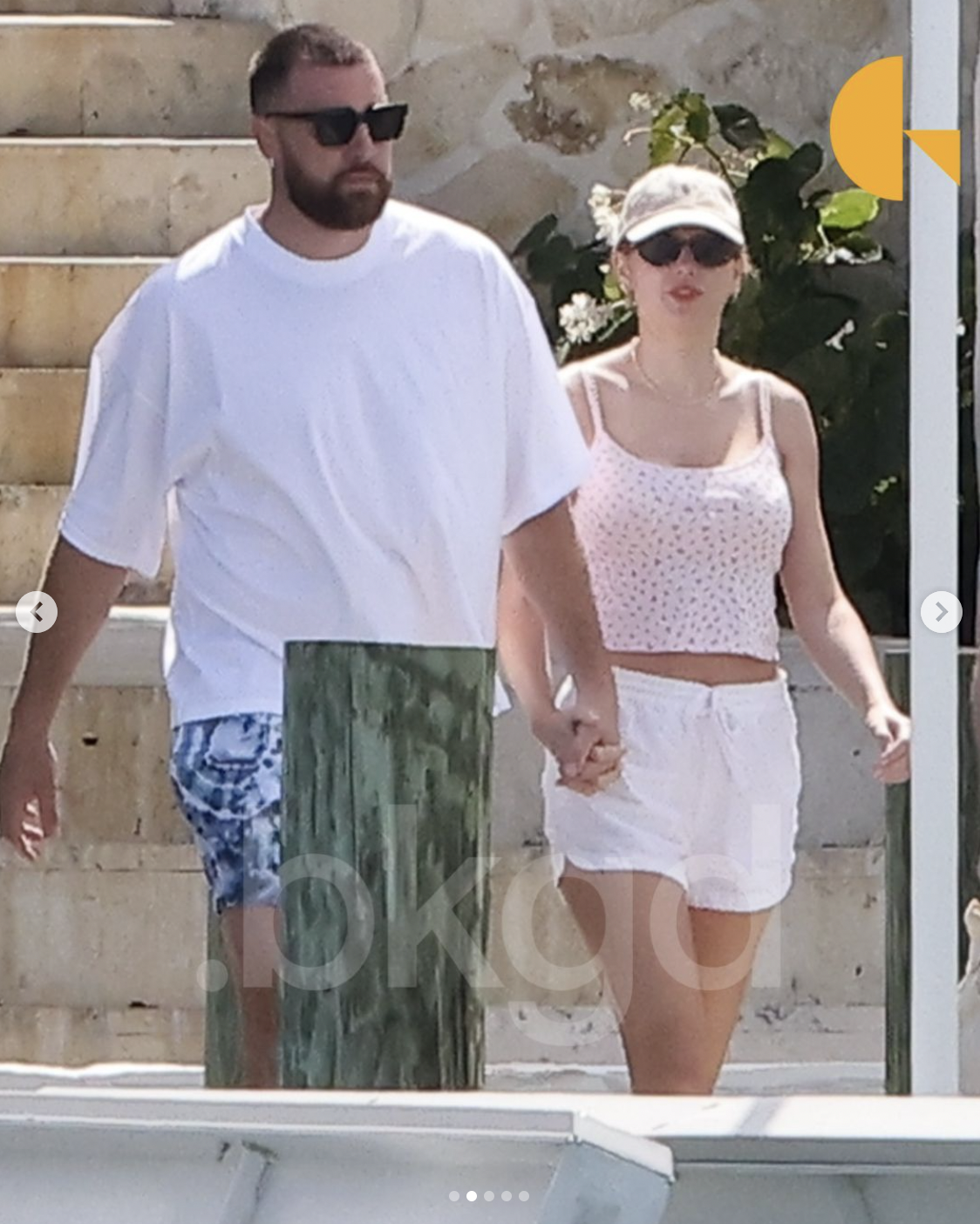Travis Kelce and Taylor Swift holding hands during their vacation in the Bahamas in March 2024 | Source: Instagram/backgrid_usa