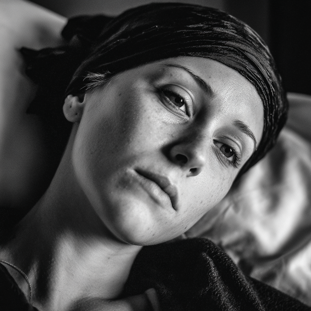 An ill woman lying in a hospital bed | Source: Midjourney