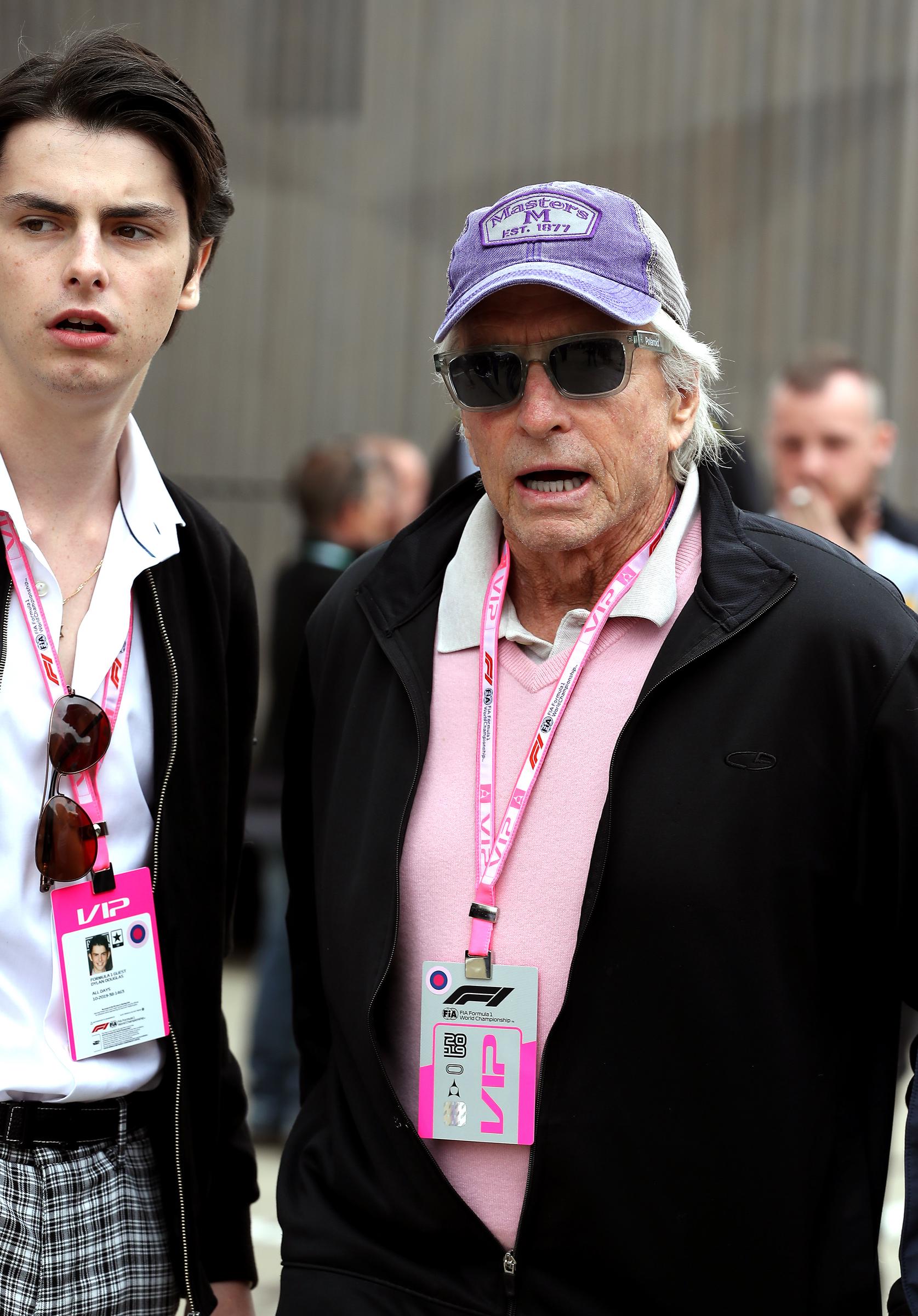 Dylan and Michael Douglas during the British Grand Prix at Silverstone, Towcester in July 2019 | Source: Getty Images