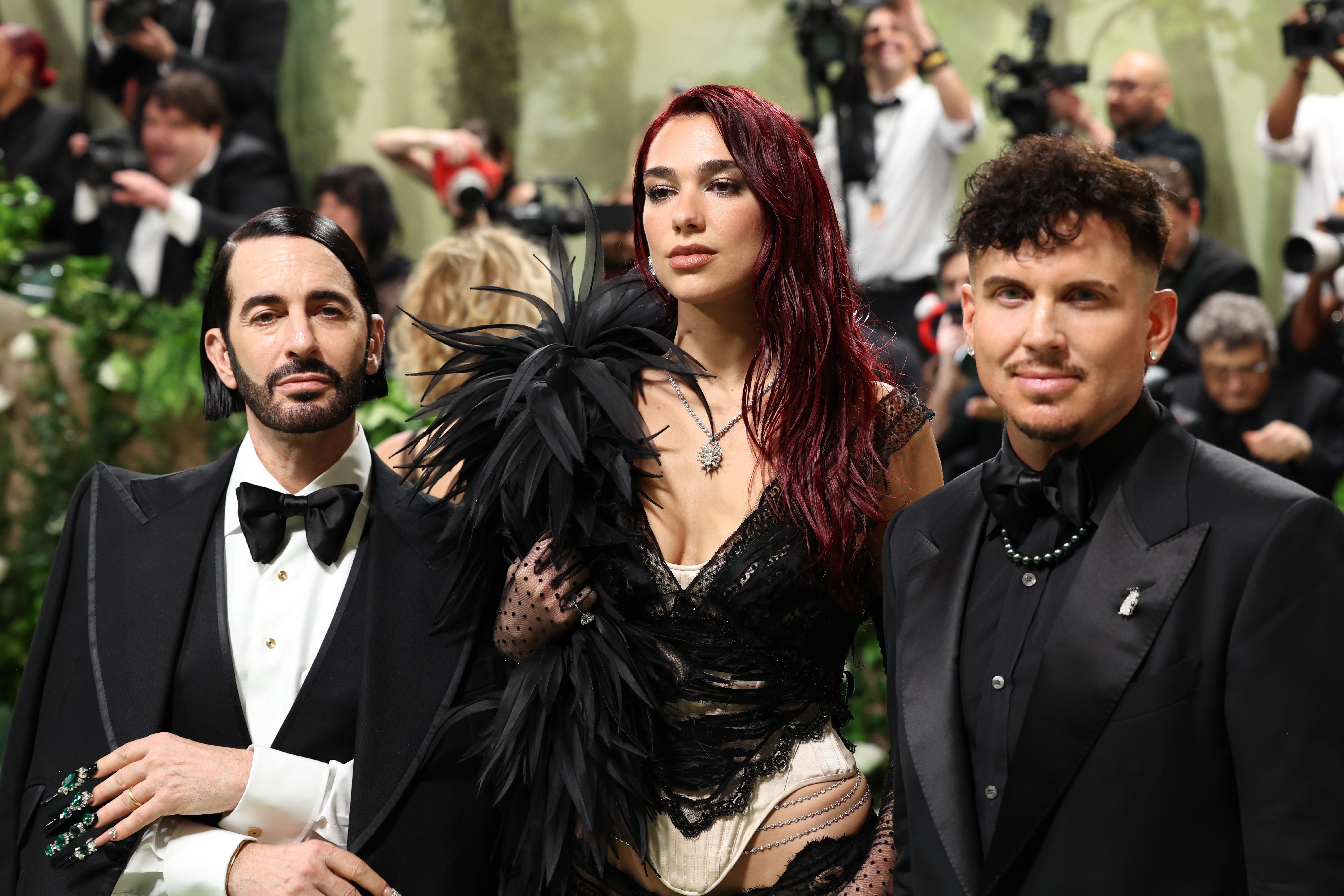 Charly Defrancesco, Dua Lipa, and Marc Jacobs attend The Met Gala Celebrating "Sleeping Beauties: Reawakening Fashion" at The Metropolitan Museum of Art in New York City, on May 6, 2024. | Source: Getty Images