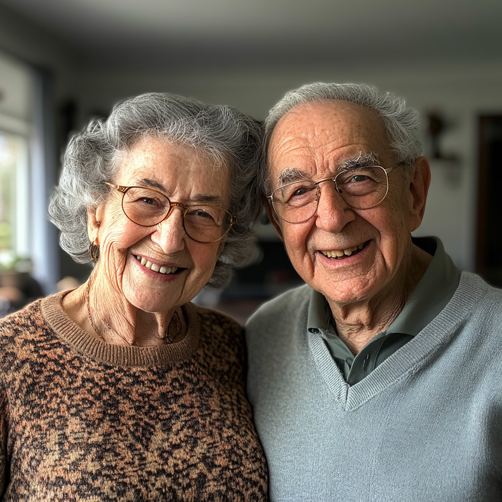 A smiling elderly couple | Source: Midjourney