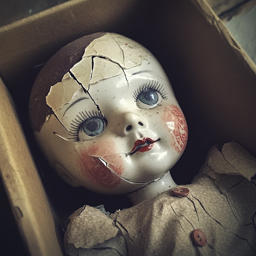 A broken doll in a box | Source: Midjourney