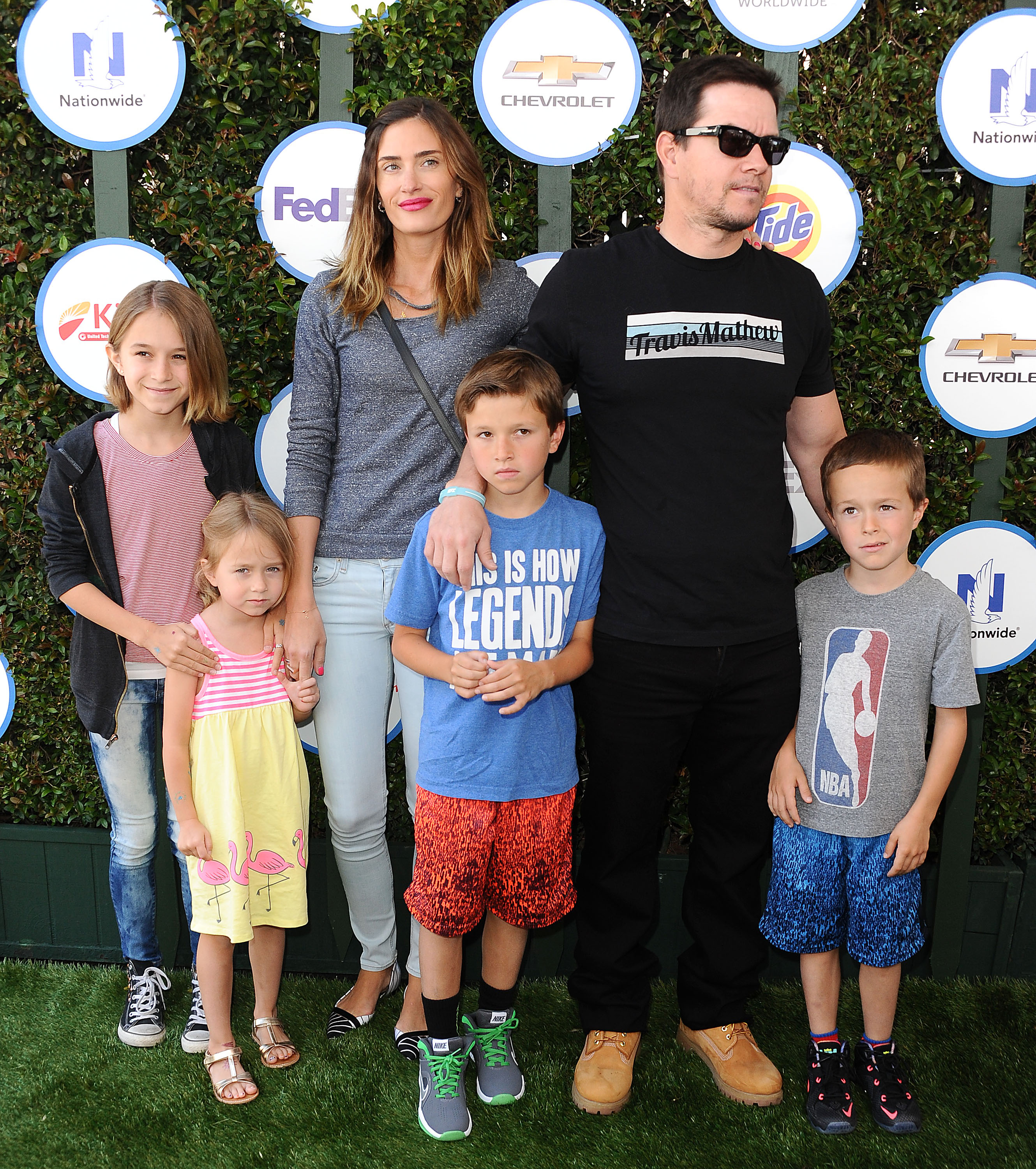 Rhea Durham Wahlberg, Mark Wahlberg, Brendan Joseph Wahlberg, Grace Margaret Wahlberg, Ella Rae Wahlberg and Michael Wahlberg attend Safe Kids Day at The Lot, on April 26, 2015, in West Hollywood, California. | Source: Getty Images
