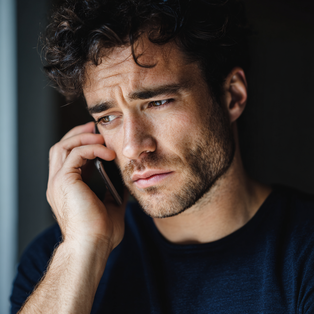 A worried man talking on the phone | Source: Midjourney
