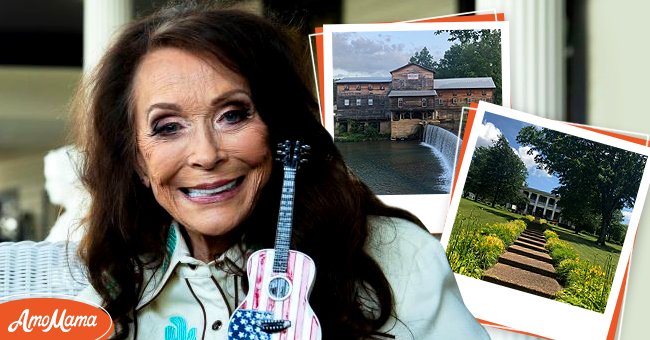 Loretta Lynn poses with her Cracker Barrels Country Legend Award at The Loretta Lynn Ranch on September 13, 2019 [left] Pictures of Loretta Lynn's 3500-acre ranch [right] | Photo: facebook.com/LorettaLynnRanch  Getty images
