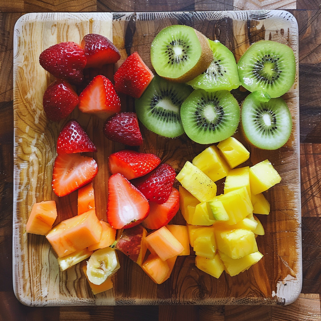 Sliced fruit on a chopping board | Source: Midjourney