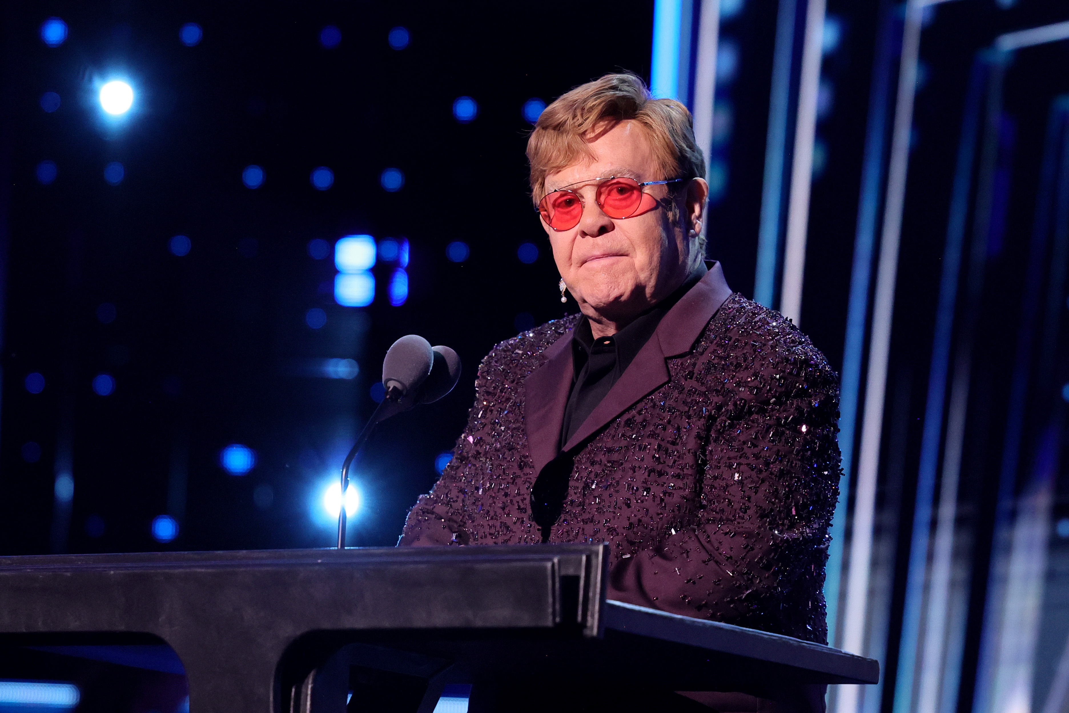 Elton John speaks onstage during the 38th Annual Rock & Roll Hall Of Fame Induction Ceremony at Barclays Center in New York City, on November 3, 2023 | Source: Getty Images