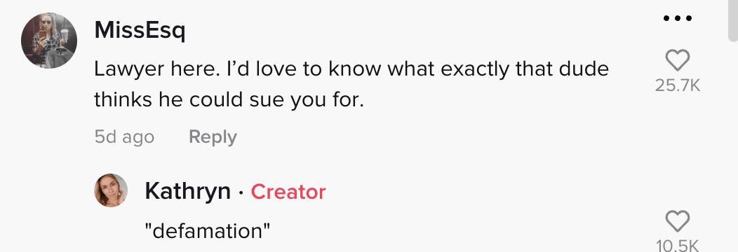 Comment on a post about a woman who realized her boyfriend didn't exist after he ghosted on her. | Photo: tiktok.com/kathrynverb