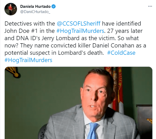 A Charlotte County Department detective discussed how they’ve identified John Doe #1 in the Hog Trail Murders on June 9, 2021 | Photo: Twitter/@DaniCHurtado_