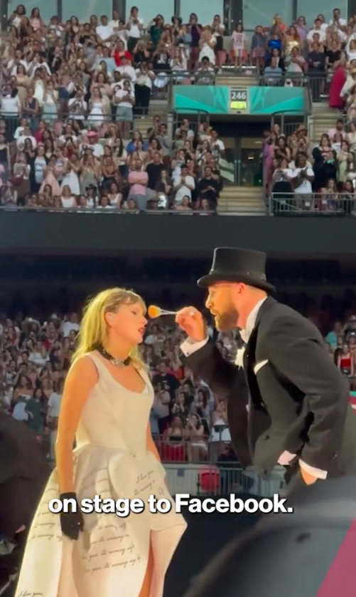 Travis Kelce touching up Taylor Swift's makeup during their skit, posted on June 24, 2024 | Source: TikTok/pagesix