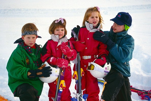 Prince William, Princess Eugenie, Prince Harry, and Princess Beatrice in Klosters, Switzerland. Image created on January 3, 1995. | Photo: Getty Images
