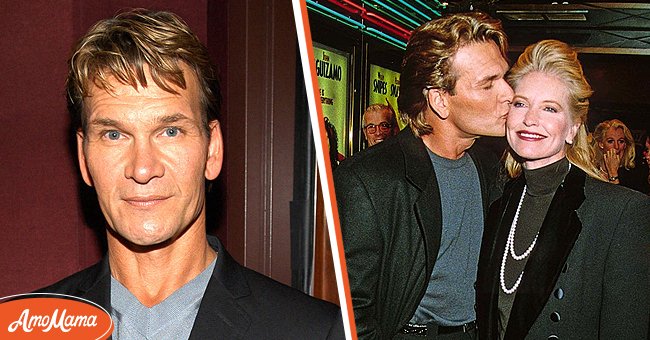 Portrait of late actor Patrick Swayze. [Left] | Photo of actor Patrick Swayze kissing his lifetime partner Lisa Niemi. [Right] | Photo: Getty Images