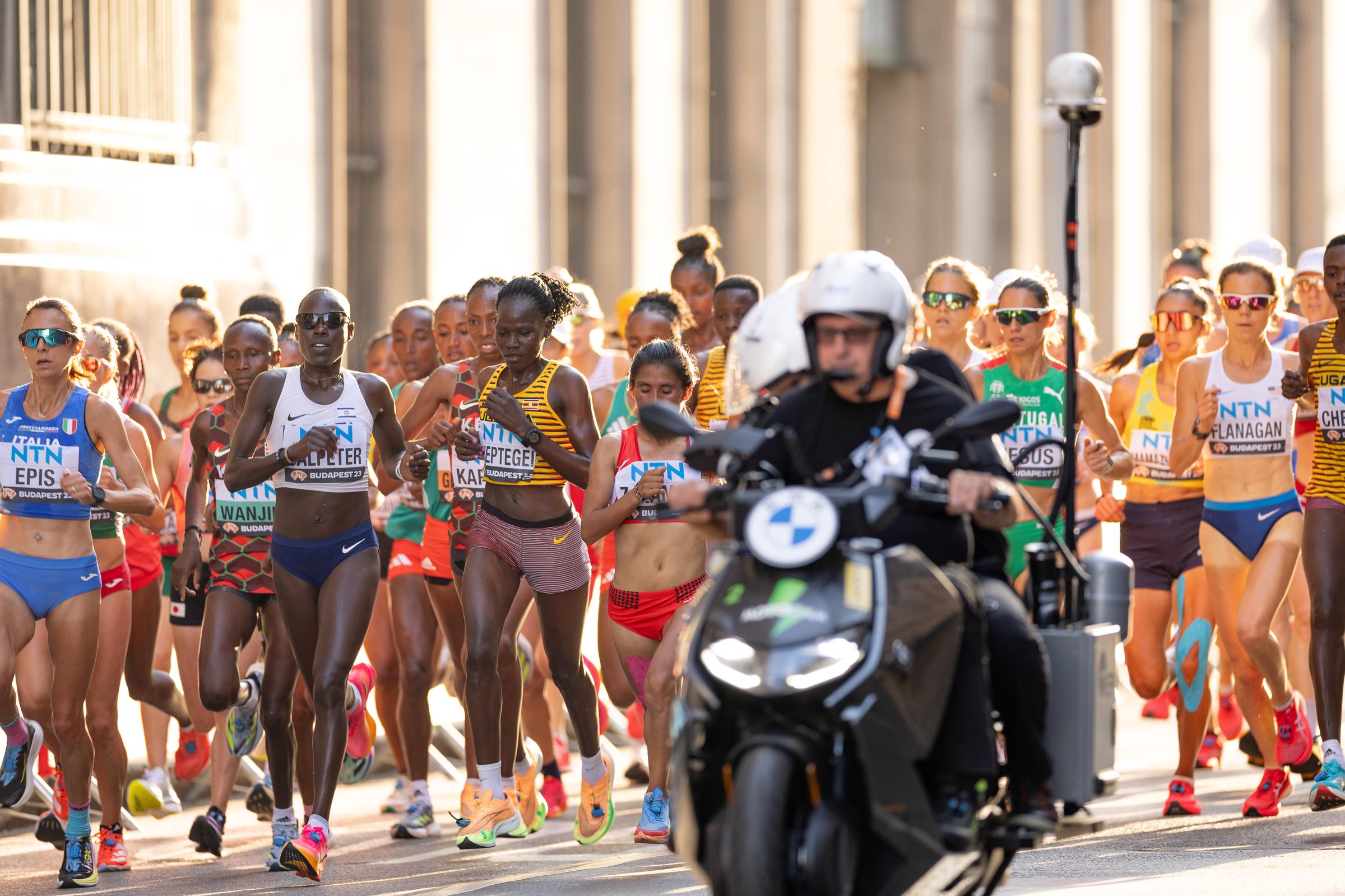 Rebecca Cheptegei photographed during the Womens Marathon Final on day eight of the World Athletics Championships Budapest 2023 on August 26. | Source: Getty Images