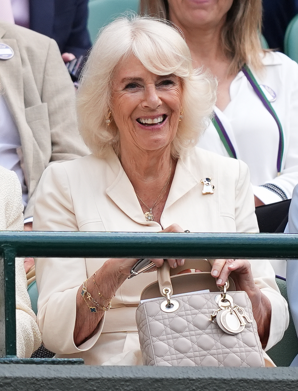 Queen Camilla holding Lady Dior bag on July 10, 2024 | Source: Getty Images