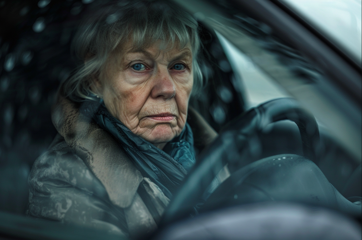 A thoughtful mature woman in her car | Source: MidJourney