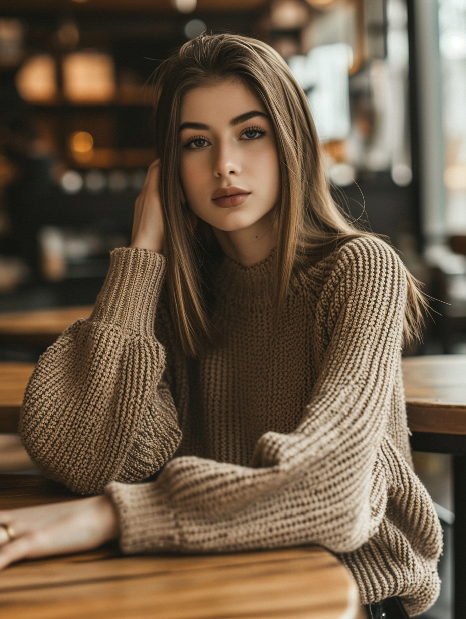 A girl sitting in a coffee shop | Source: Midjourney