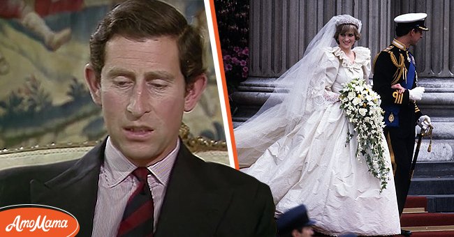 Prince Charles during his 1985 tell-all interview with ITN [left]. Prince Charles and Diana, Princess of Wales following their wedding on July 29, 1981 in London, England [right] | Photo: Getty Images