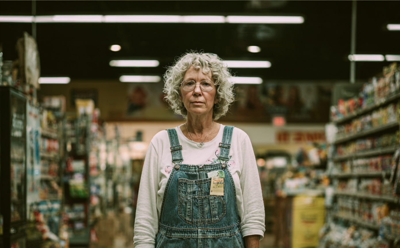 An older woman wearing denim dungarees | Source: Midjourney