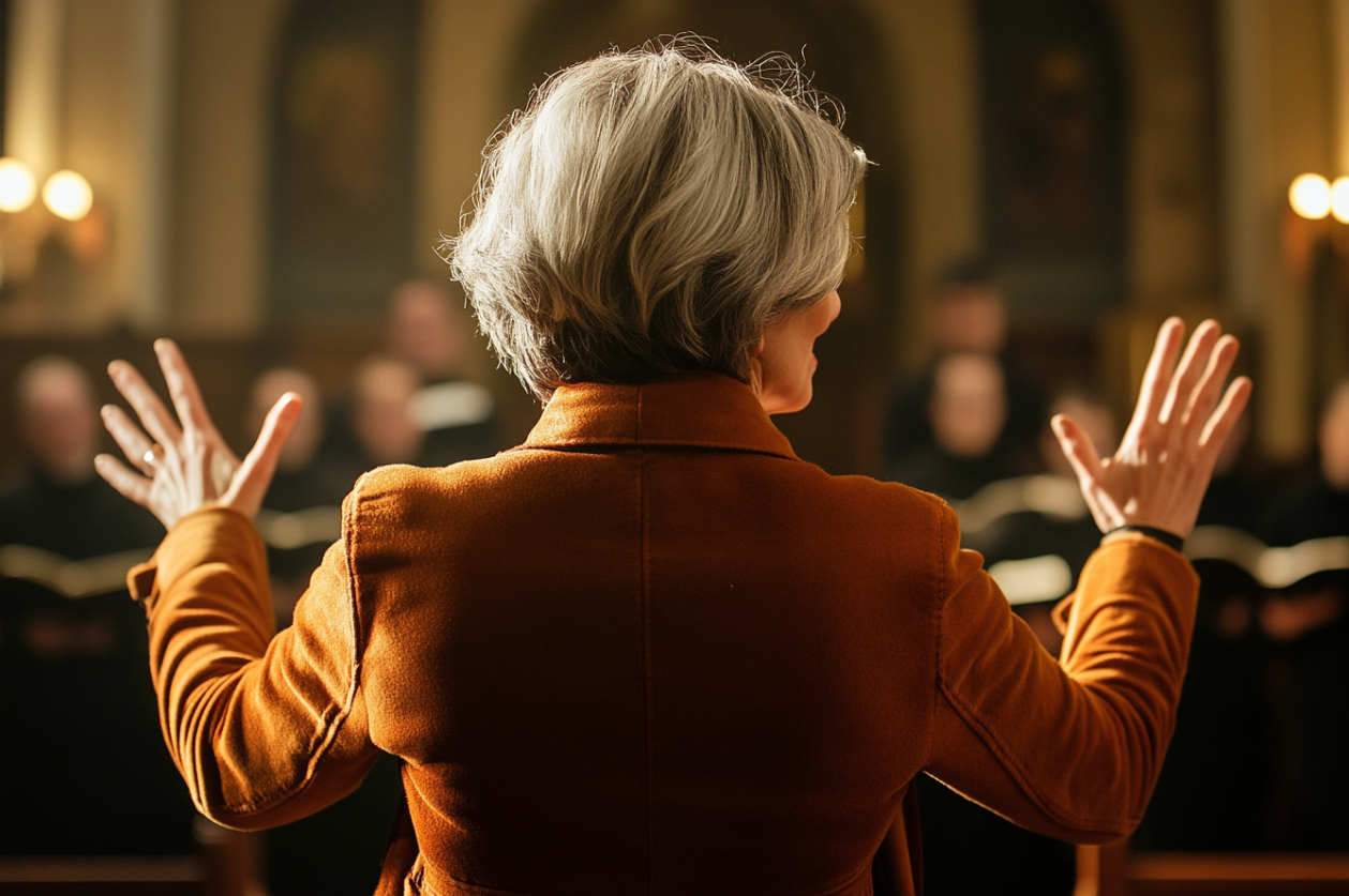 A woman directing a church choir | Source: Midjourney