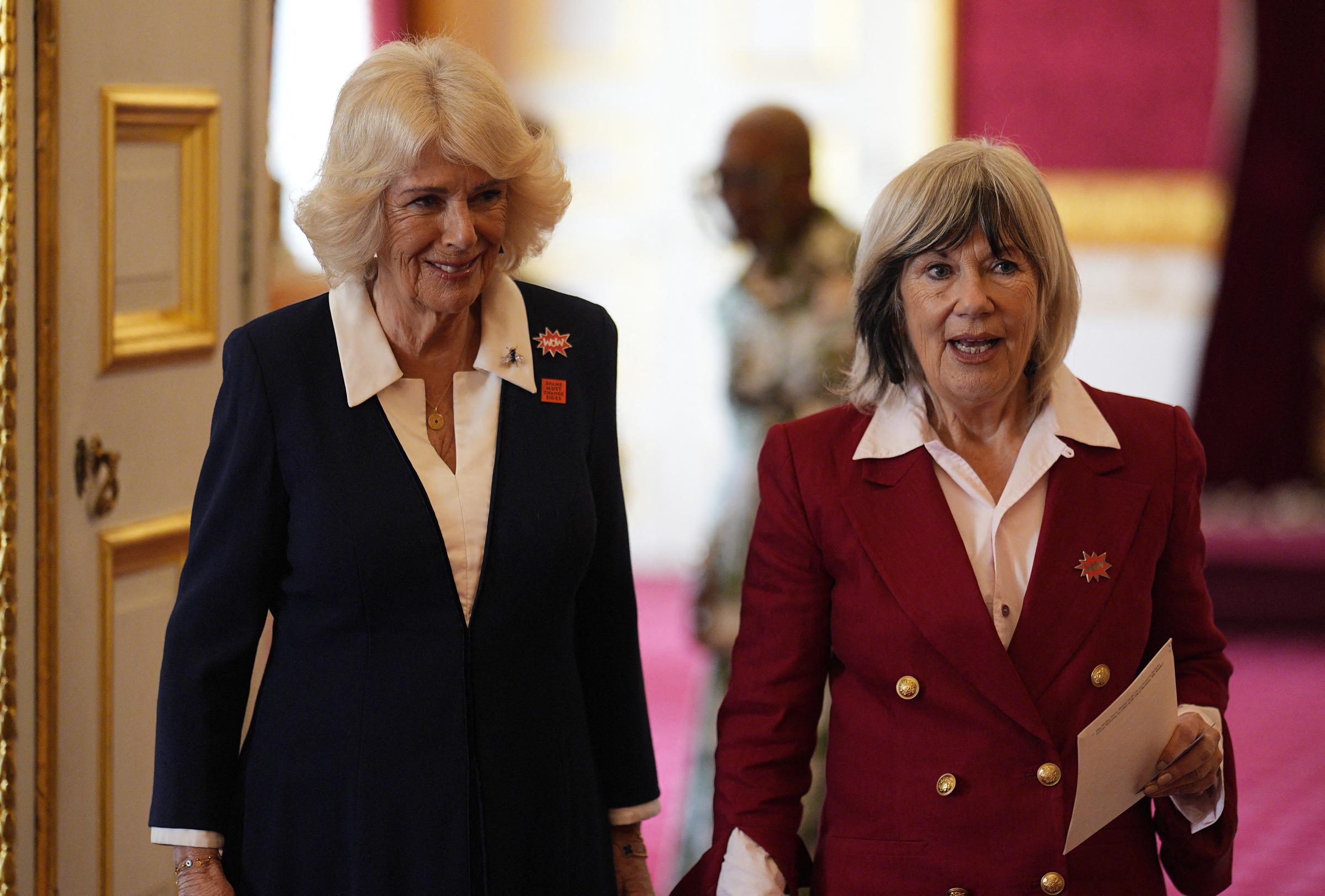 Queen Camilla with the President of Women of the World and the British theatre director Jude Kelly during a reception at St James's Palace to mark International Women's Day on 10 March 2026 in London, England. | Source: Getty Images