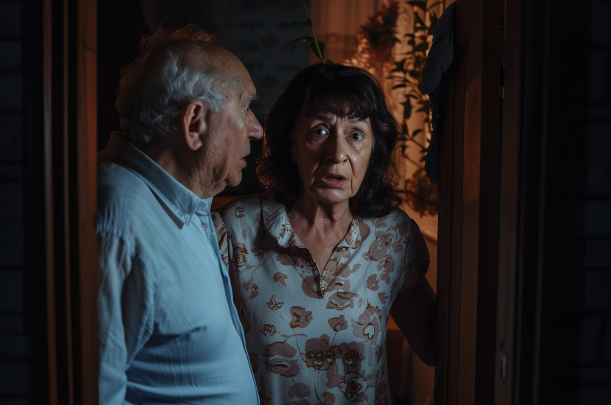 An elderly couple standing in a doorway | Source: MidJourney